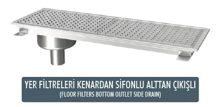Yer Filtreleri Kenardan Sifonlu Alttan Çıkışlı 300x740x150 (Floor Filters Bottom Outlet Side Drain) Çıkış Çapı : Ø50 mm (Outlet Diameter : Ø50 mm)